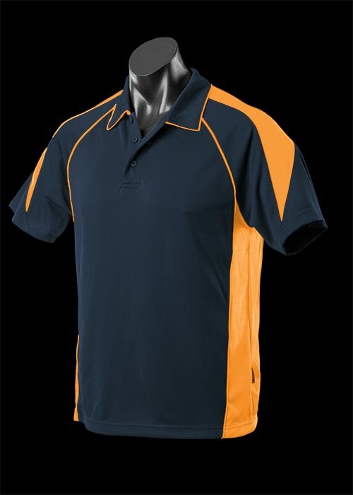 blue and gold polo shirt